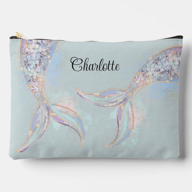 Türkis Iridescent Mermaid Schwanz Personalisiert Zubehörtasche (Vorderseite)
