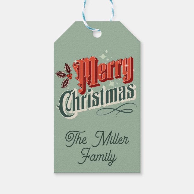 Türkis-Jahrgang Weihnachtsdesign Geschenkanhänger (Vorderseite)