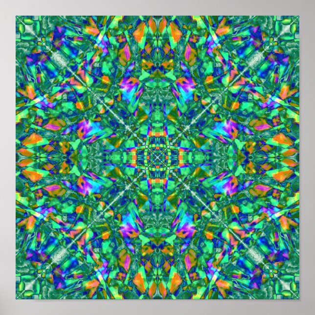 Türkis Kaleidoskop Fraktal Art Poster (Vorne)
