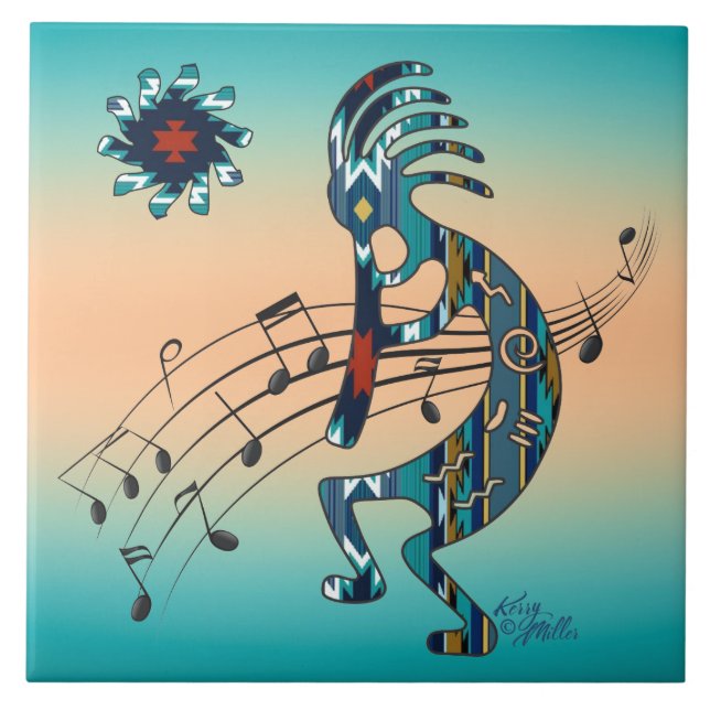 Türkis Kokopelli Keramik Tile Fliese (Vorderseite)