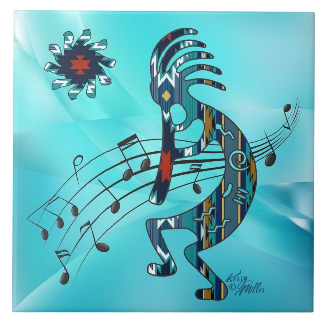 Türkis Kokopelli Keramik Tile Fliese (Vorderseite)
