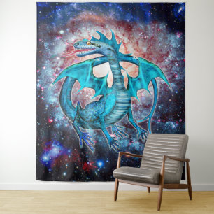 Türkis Kosmischer Drache Wandteppich