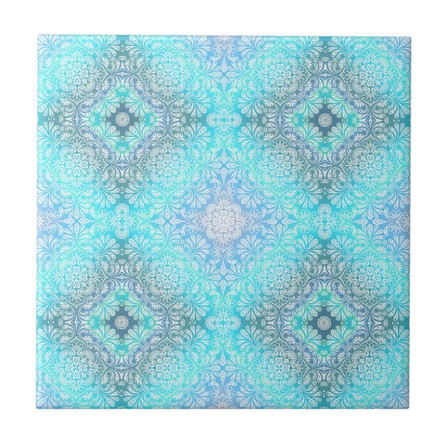 Türkis Lace Mandala Fliese (Vorderseite)