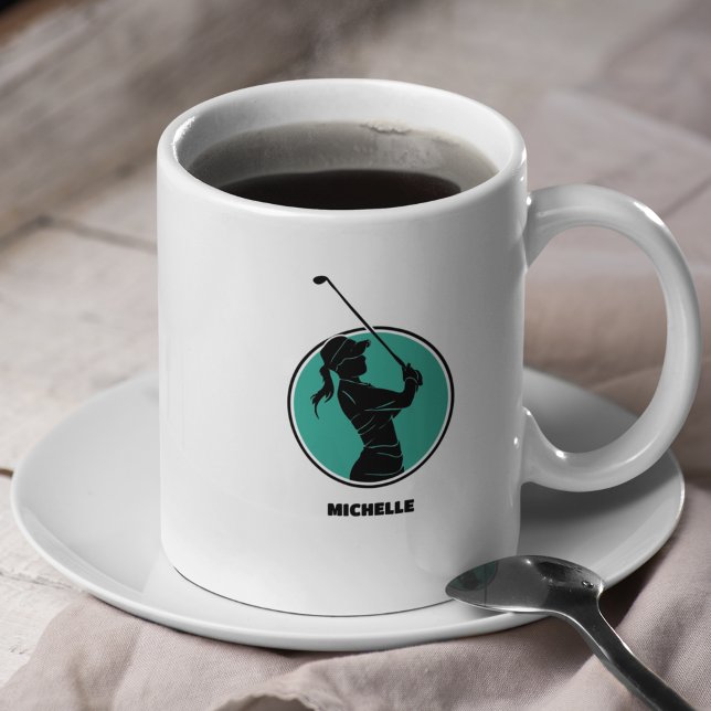 Türkis Ladys Golf Silhouette Kaffeetasse (Von Creator hochgeladen)