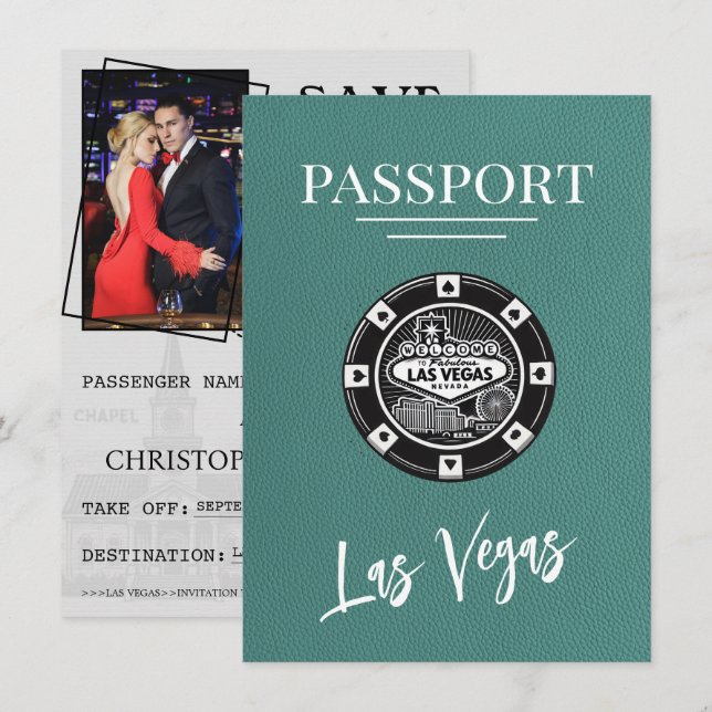 Türkis Las Vegas Passport Save the Date (Vorne/Hinten)