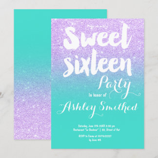Türkis-Lava-Glitzer-Typografie Sweet 16 Einladung