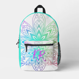 Türkis & Lavender Mandala Boho Style Initialen Bedruckter Rucksack