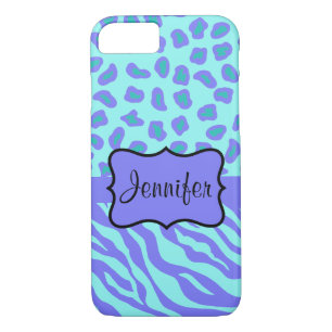 Türkis Lavender Zebra Leopard Name Personalisiert iPhone 8/7 Hülle