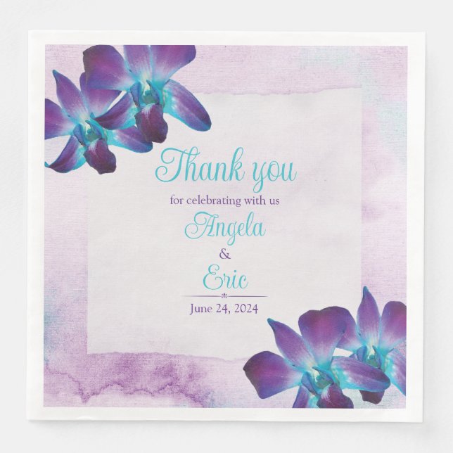Türkis Lila Blue Dendrobium Orchid Wedding Serviette (Vorderseite)