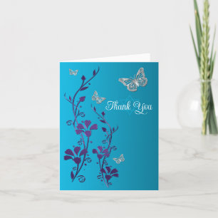 Türkis, Lila Blüte, Schmetterlinge Danke