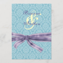 Türkis & Lila Damask & Bow Hochzeit Einladung
