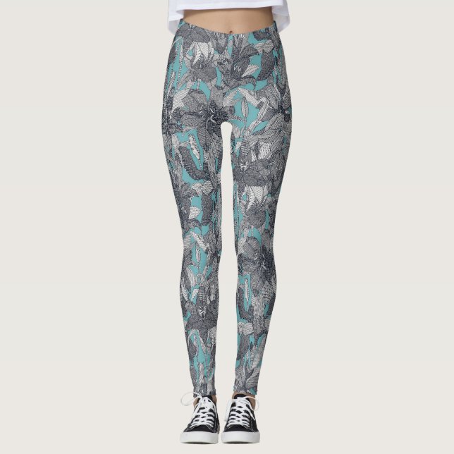 Türkis-Lilie Leggings (Vorderseite)