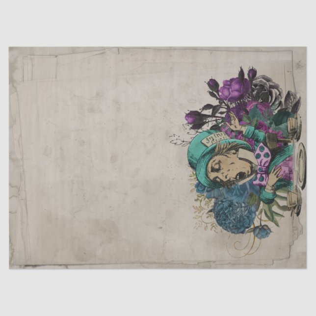 Türkis Mad Hatter Alice im Wunderland Decoupage Seidenpapier (Vorderseite)