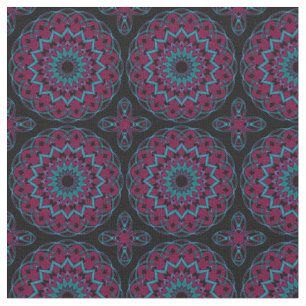 Türkis-Magenta im Schwarzen Kaleidoherz Stoff