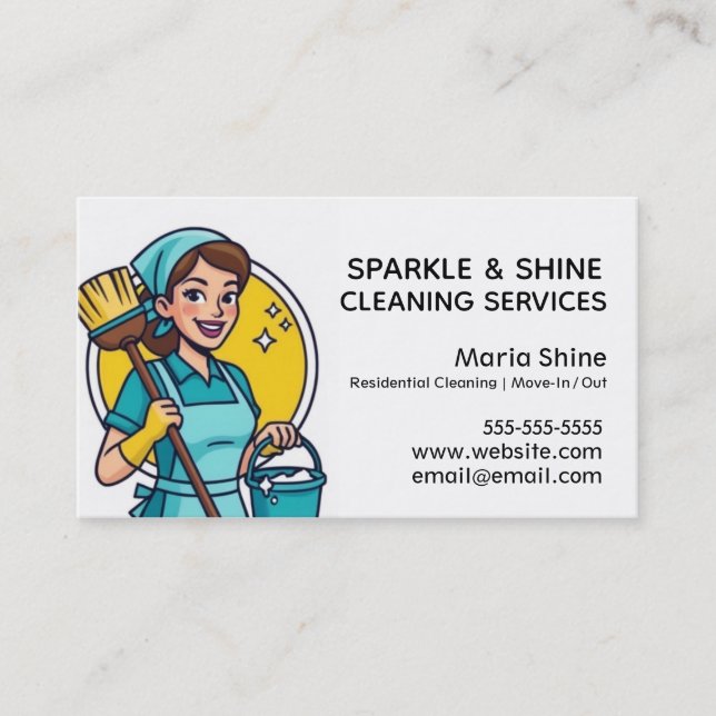 Türkis Maid House Reinigung Lady Service Visitenkarte (Vorderseite)