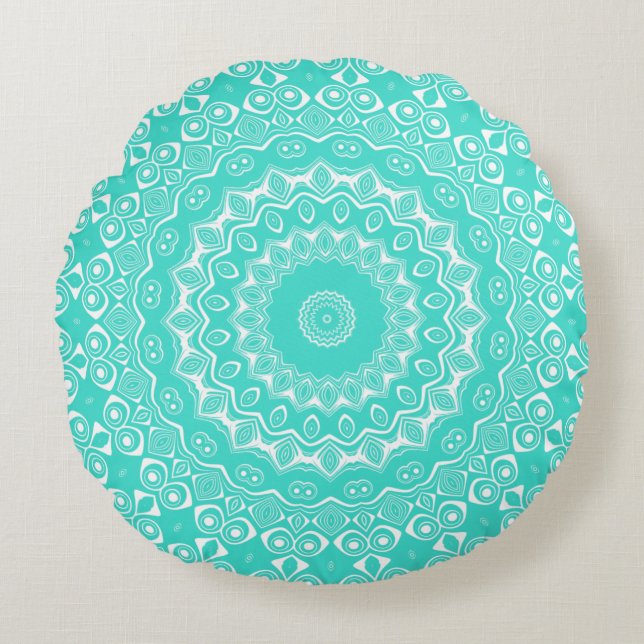Türkis Mandala Pattern Rundes Kissen (Vorderseite)