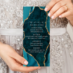 Türkis, Marmor & Gold Achat Hochzeitsmenü Werbekarte