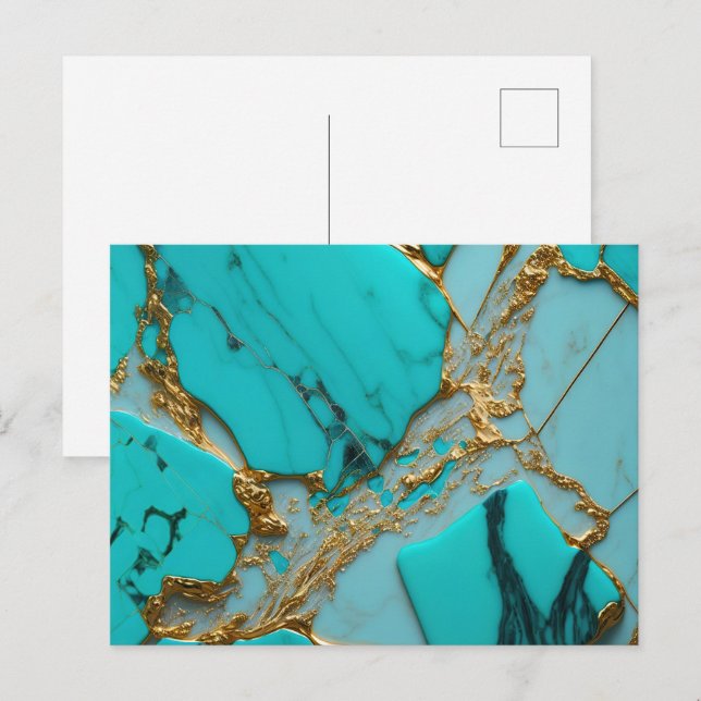 Türkis Marmor mit goldenen Adern Postkarte (Vorne/Hinten)