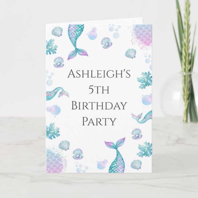 Türkis Mermaid Geburtstag Einladung (Vorderseite)