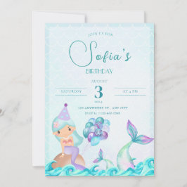 Türkis Mermaid Schwanz Bright Bunte Geburtstag Einladung