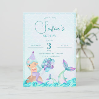 Türkis Mermaid Schwanz Bright Bunte Geburtstag Einladung