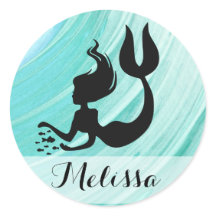 Türkis Mermaid Silhouette Name Aufkleber