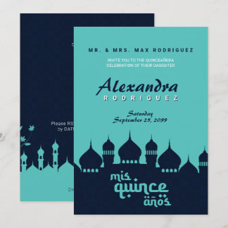 Türkis Midnight Blue Arabian Nights Quinceñera Einladung