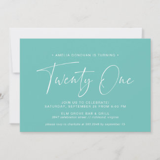 Türkis | Minimalistisch Aqua Blue 21. Geburtstag Einladung