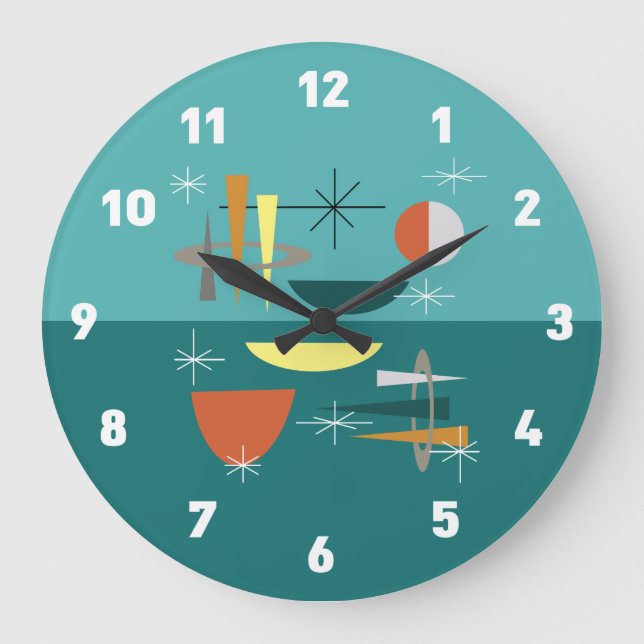 Türkis Mitte Jahrhundert Moderne Große Wanduhr (Vorderseite)
