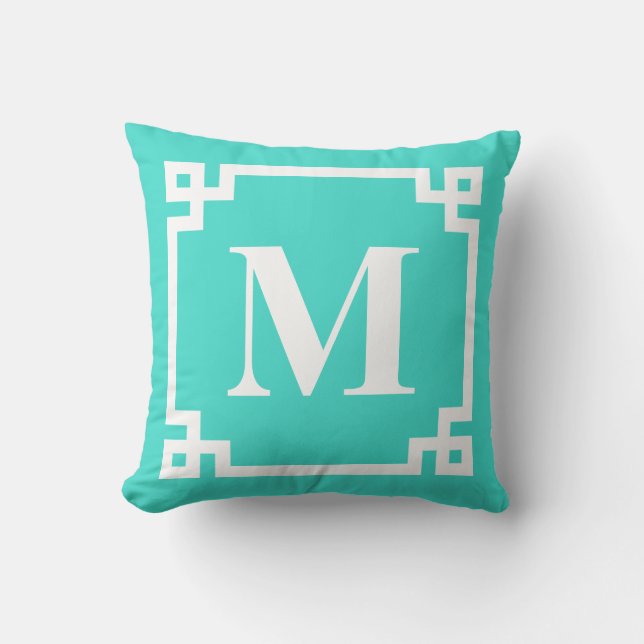 Türkis Modernes Monogramm für die griechische Schl Kissen (Vorderseite)
