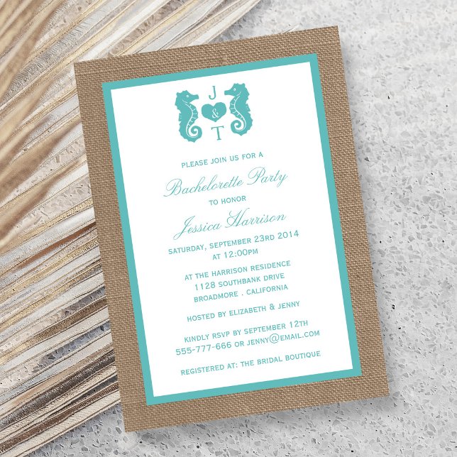 Türkis Monogram Seepferd Beach Bachelorette Einladung (Von Creator hochgeladen)