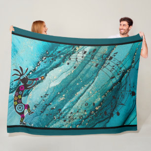 Türkis Musiknotens Kokopelli Fleece Blanket