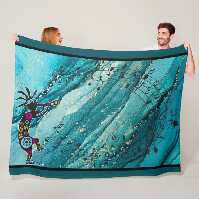 Türkis Musiknotens Kokopelli Fleece Blanket (Beispiel)