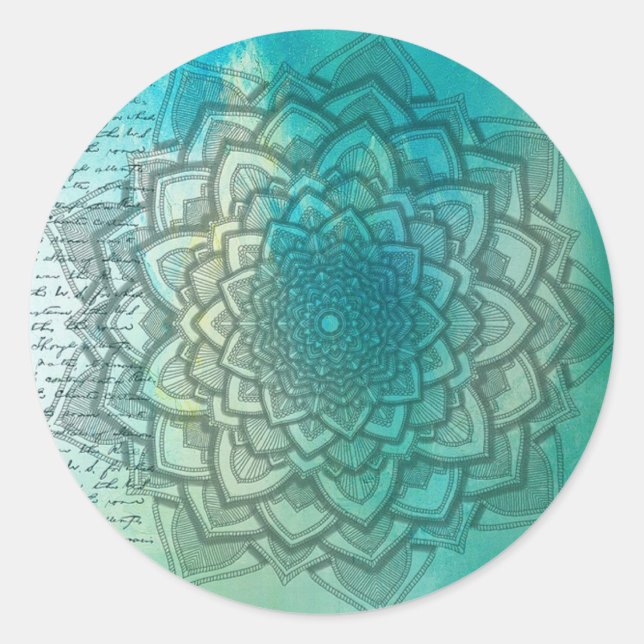 Türkis Mystical Mandala Abstrakter Aufkleber (Vorderseite)