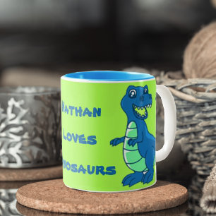 Türkis Name personalisieren Dinosaurier TASS Zweifarbige Tasse