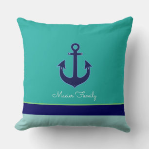 Türkis nautisch, mit Anker gestreift, nach Maß Kissen
