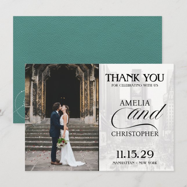 Türkis New York City Passport Dankeskarte (Vorne/Hinten)