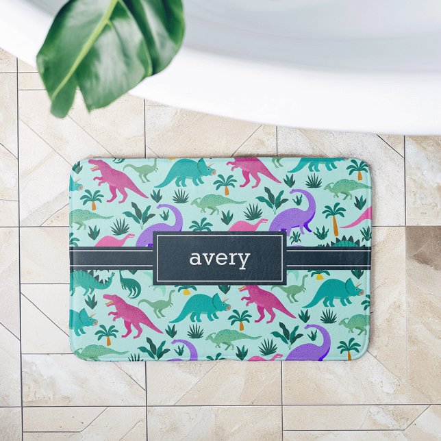 Türkis | Niedlich farbige Dinosaurier Muster Kids  Badematte (Von Creator hochgeladen)