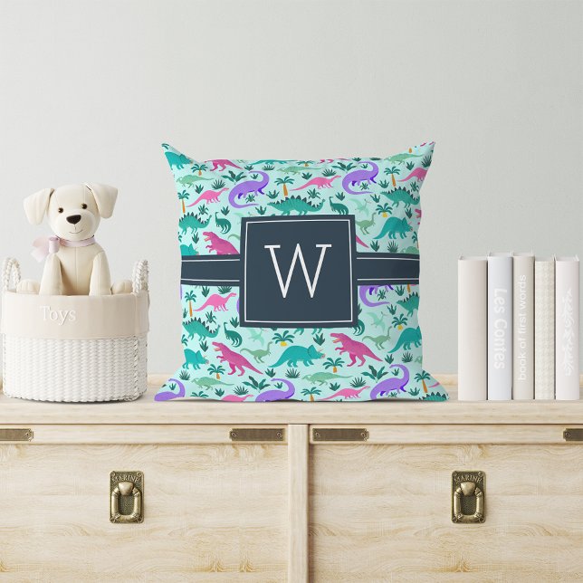 Türkis | Niedlich farbiges Dinosaurier-Muster Kid  Kissen (Von Creator hochgeladen)