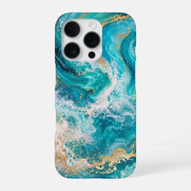 Türkis Ocean Marble iPhone 16 Pro Hülle (Rückseite)