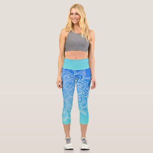 Türkis Ombre Blue Mandala Yoga Capri Leggings