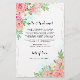 Türkis Ombre Floral Wedding Welcome Itinerary