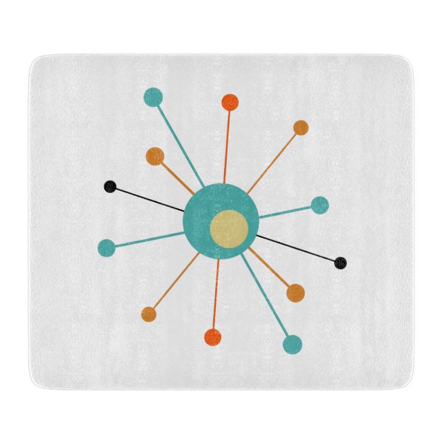 Türkis-Orange Atomera-Sternexplosion Mitte Jahrhun Schneidebrett (Vorderseite)