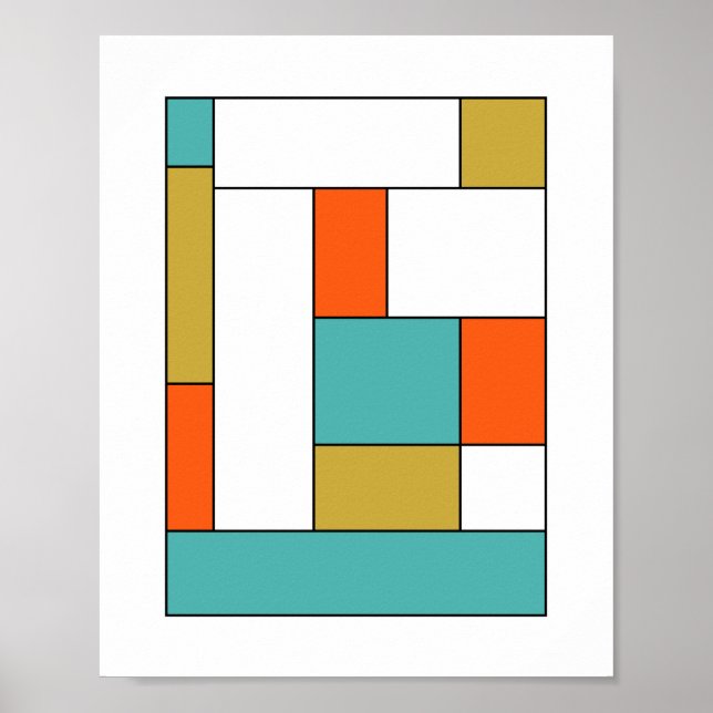 Türkis Orange Gold Farbblock Mitte Jahrhundert Poster (Vorne)