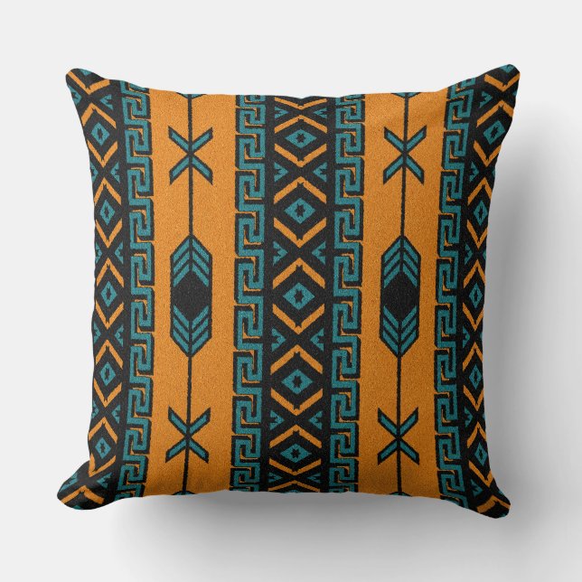 Türkis Orange Southwest Tribal Aztec Design Kissen (Vorderseite)