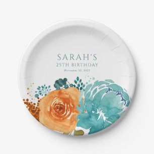 Türkis Orange Terrakotta Boho Herbst Blumen  Pappteller