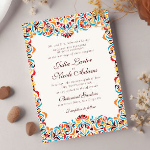 Türkis Orange Whimsical Florales Mandala-Hochzeit Einladung