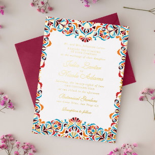 Türkis Orange Whimsical Florales Mandala-Hochzeit Folieneinladung