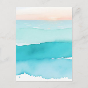 Türkis Ozean Aquarell Sonnenuntergang Postkarte