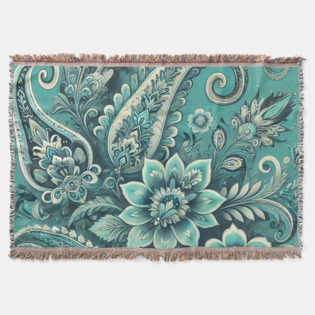 Türkis Paisley Floral Pattern Decke (Vorderseite)